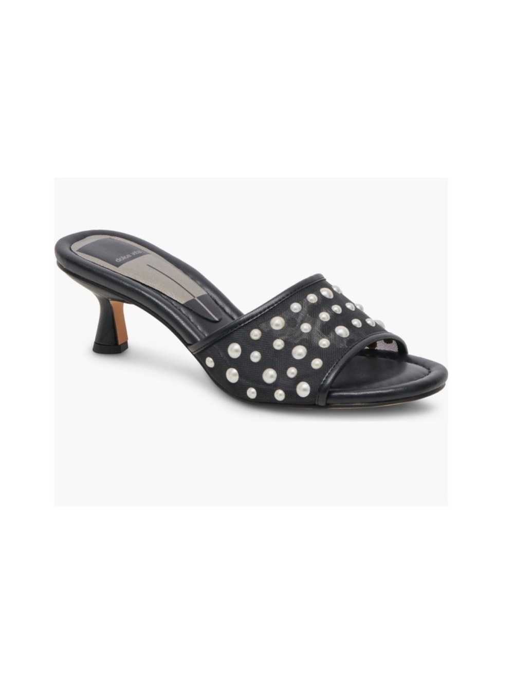 Dolce Vita Meeza Onyx Mesh Pearl Open Toe Slip On Kitten Heel Sandals 10 New